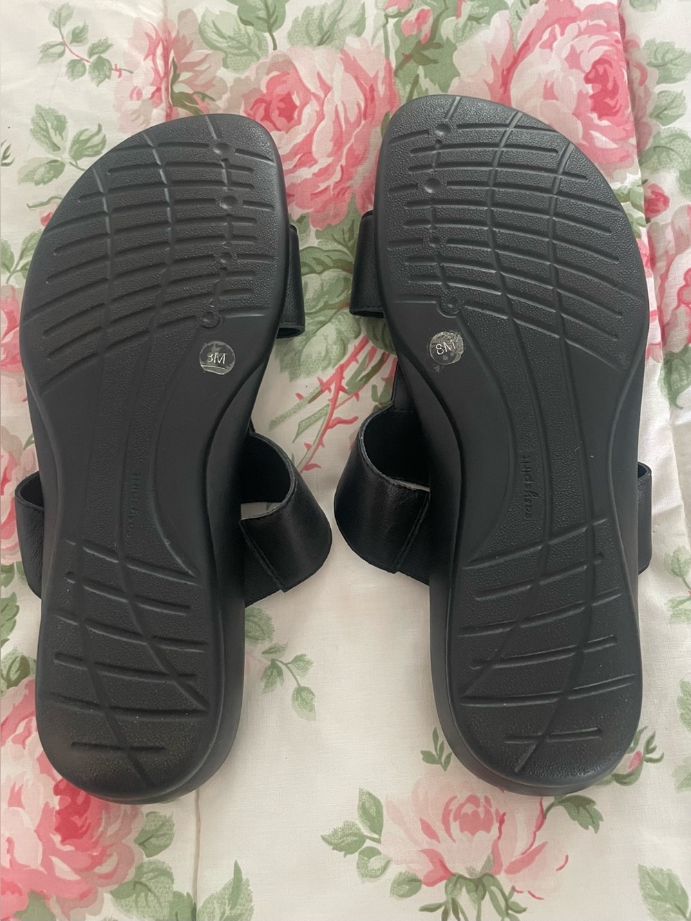 Easy Spirit Slide Sehaddie Black Leather w Rhinestone Wedge Sandals Sz 8 - Picture 6 of 6